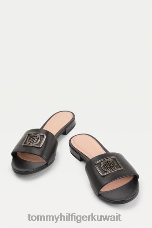 أسود Tommy Hilfiger صندل مفتوح من الخلف مزين بلوحة مونوغرام 446443269