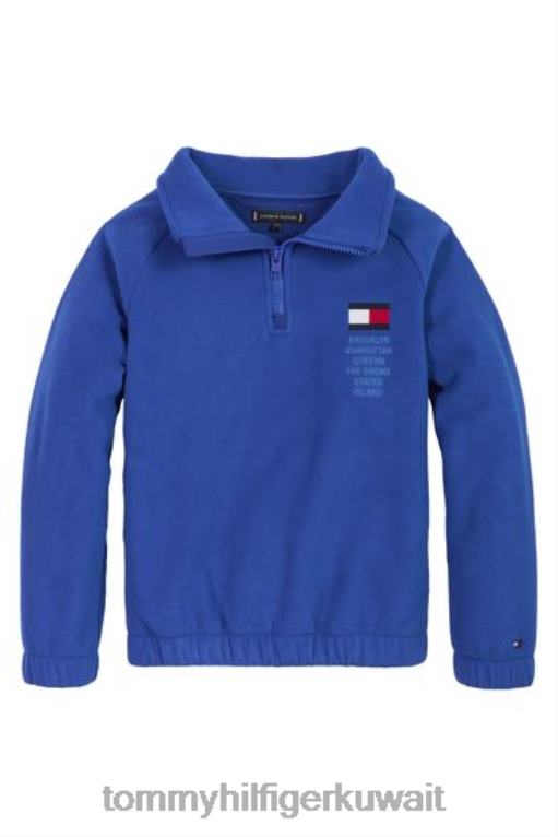 أزرق Tommy Hilfiger كنزة صوفية برقبة وهمية ورسومات 446443342