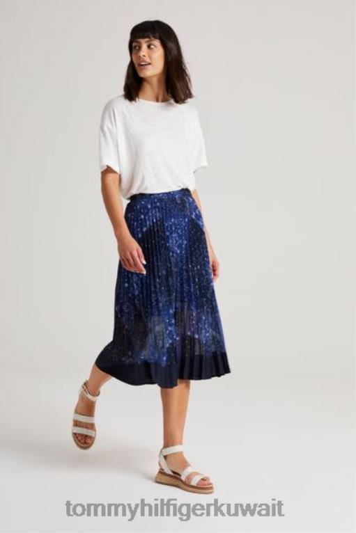 أزرق Tommy Hilfiger تنورة ميدي بكسرات بيزلي 446443343