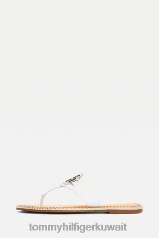 أبيض Tommy Hilfiger الصنادل الجلدية المسطحة الطبيعية 446443426