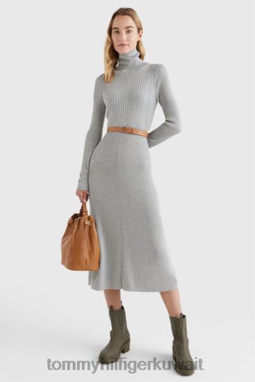 رمادي Tommy Hilfiger فستان حرير برقبة ملفوفة 446443452