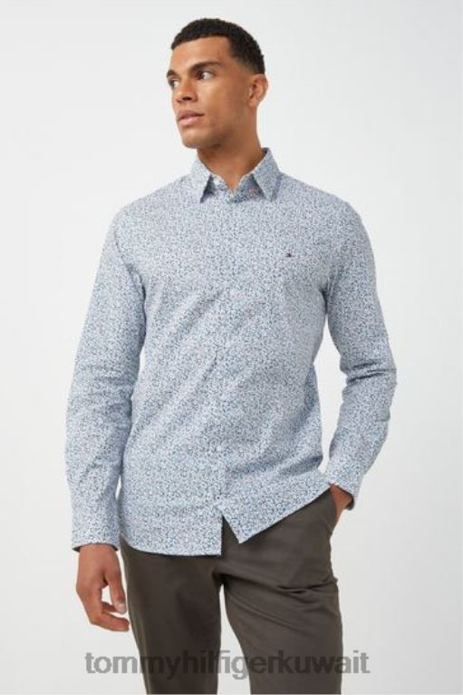 أبيض Tommy Hilfiger قميص كامو صغير بقصة ضيقة 446443484