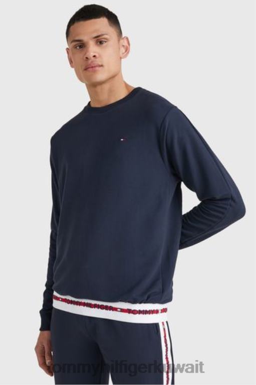 أزرق Tommy Hilfiger كنزة برقبة دائرية وشريط بشعار الماركة 446443528