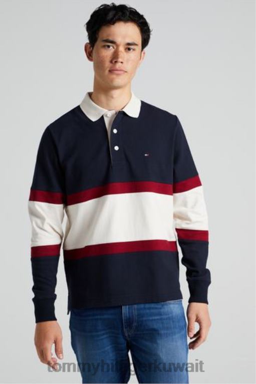 أزرق Tommy Hilfiger قميص الرجبي بلوكستريب 446443533