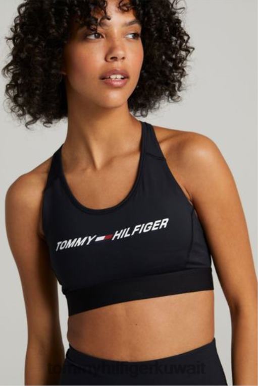 أسود Tommy Hilfiger حمالة صدر رياضية بظهر متسابق متوسط ​​الكثافة 446443583