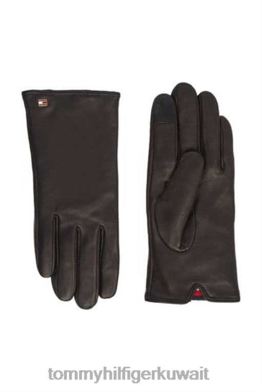 أسود Tommy Hilfiger القفازات الجلدية ذات العلم الأساسي 446443624
