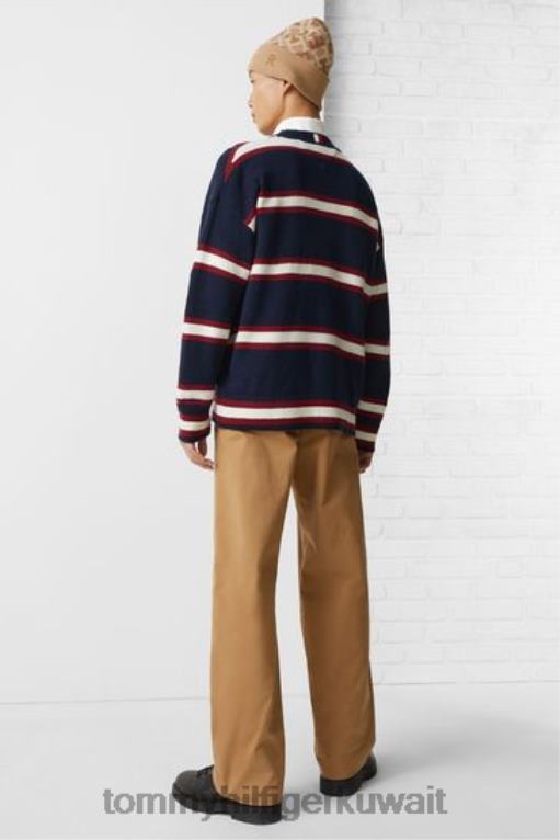 أزرق Tommy Hilfiger كنزة مخططة من الصوف بنقش مونوغرام 446443637