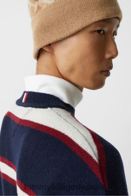 أزرق Tommy Hilfiger كنزة مخططة من الصوف بنقش مونوغرام 446443637