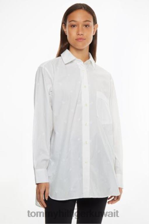 أبيض Tommy Hilfiger قميص مونوغرام كبير الحجم 446443638