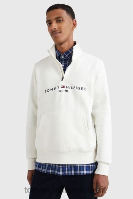 أبيض Tommy Hilfiger كنزة برقبة وهمية وشعار الماركة 446443657