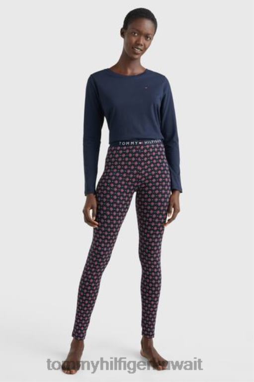 أزرق Tommy Hilfiger طقم نوم بأكمام طويلة وبنطلون ضيق 446443665
