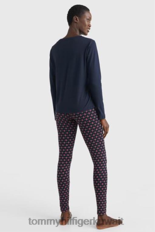 أزرق Tommy Hilfiger طقم نوم بأكمام طويلة وبنطلون ضيق 446443665
