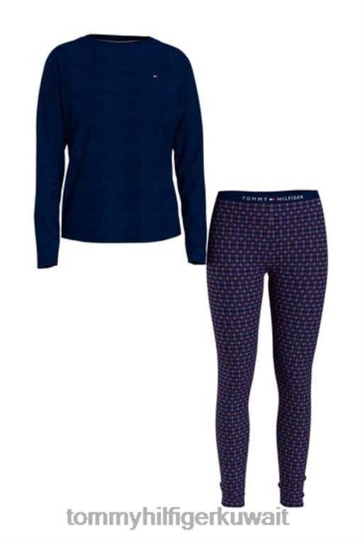 أزرق Tommy Hilfiger طقم نوم بأكمام طويلة وبنطلون ضيق 446443665