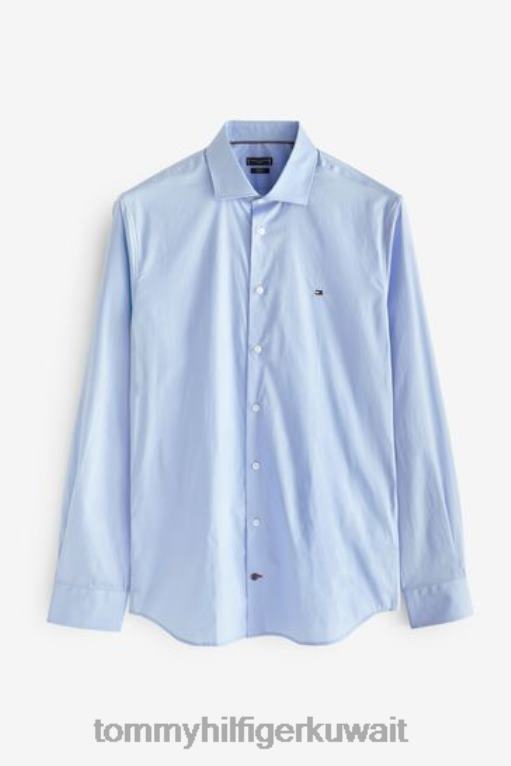 أزرق Tommy Hilfiger قميص البوبلين المرن ذو المقاس النحيف الطبيعي 446443668