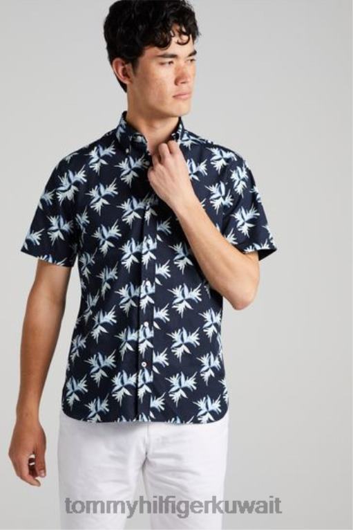 أزرق Tommy Hilfiger قميص بأكمام قصيرة ورق شجر 446443752