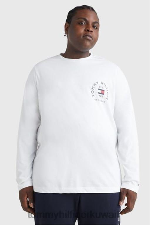 أبيض Tommy Hilfiger تي شيرت أرشيف العلم الكبير والطويل بأكمام طويلة 446443796
