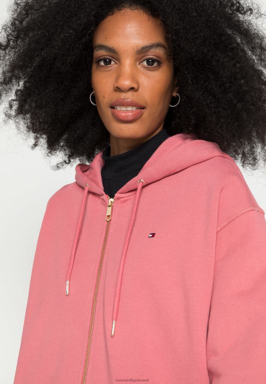 الإنجليزية الوردي Tommy Hilfiger سترة بغطاء للرأس بسحاب كامل مريحة 446443845