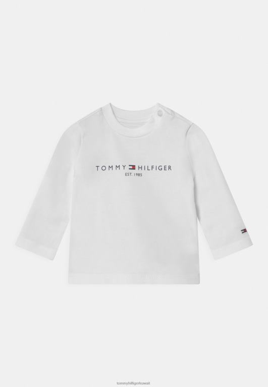 أبيض Tommy Hilfiger تي شيرت أساسي للأطفال بأكمام طويلة للجنسين 446443885