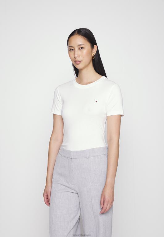 بيج فاتح Tommy Hilfiger تي شيرت أساسي مريح ونحيف جديد 446443899