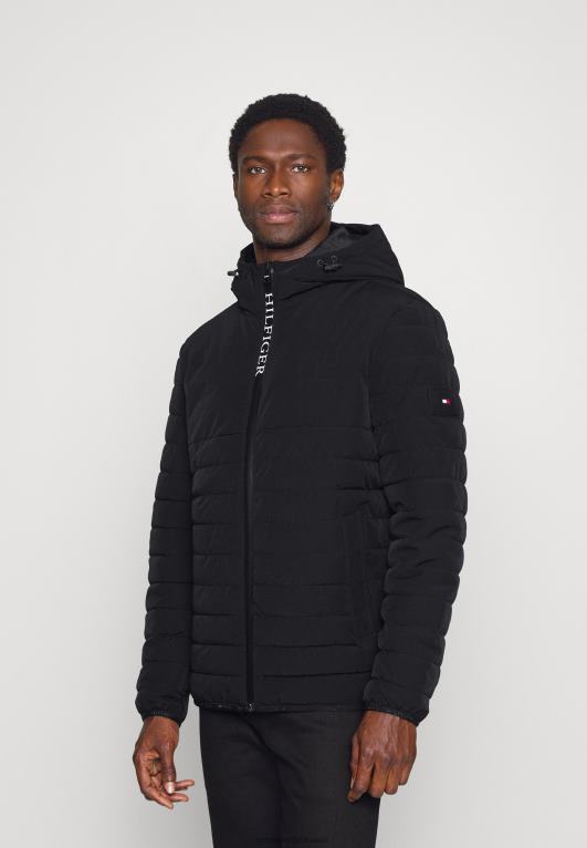 أسود Tommy Hilfiger تمتد سترة مقنعين سترة الشتاء 446443940