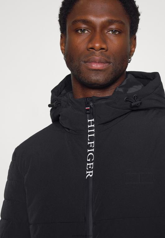 أسود Tommy Hilfiger تمتد سترة مقنعين سترة الشتاء 446443940