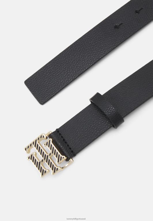 أسود Tommy Hilfiger حزام الشعار المخطط التفصيلي 446443949
