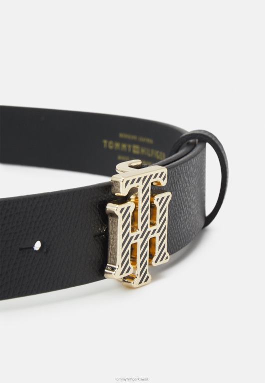 أسود Tommy Hilfiger حزام الشعار المخطط التفصيلي 446443949