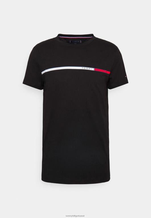 أسود Tommy Hilfiger تي شيرت مطبوع على الصدر بلونين 446443975