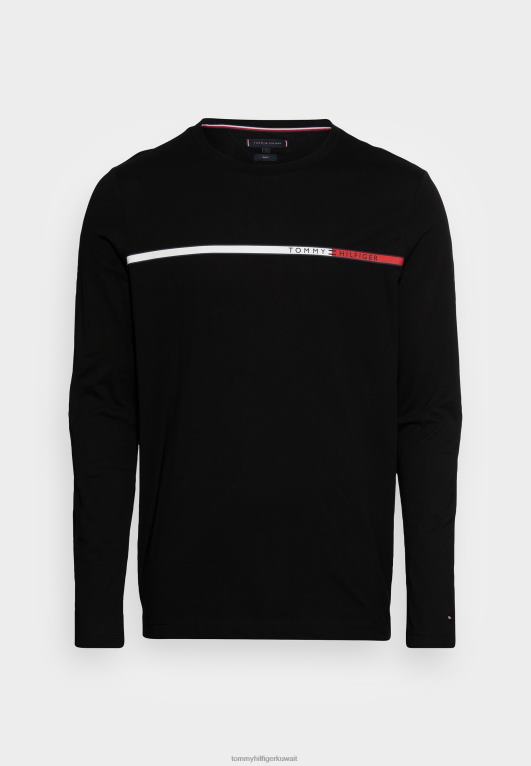 أسود Tommy Hilfiger تي شيرت ذو لونين على الصدر بأكمام طويلة 446443984