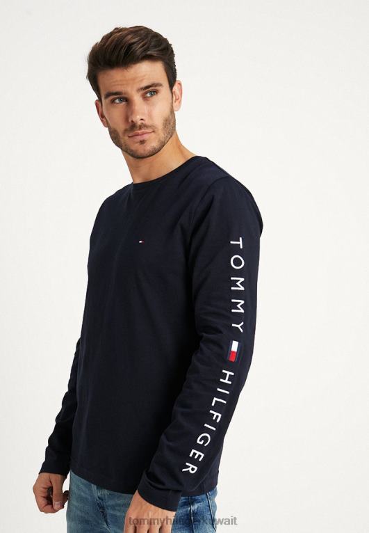 أزرق Tommy Hilfiger تيشيرت بأكمام طويلة وشعار الماركة بأكمام طويلة 446444020