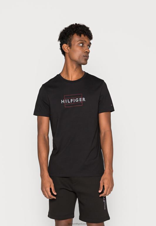 أسود Tommy Hilfiger تي شيرت بطبعة علم خطي 446444040