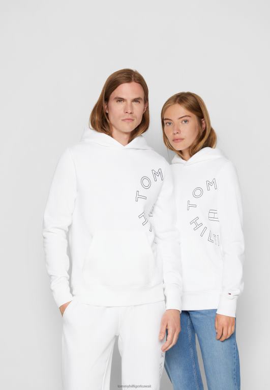 أبيض Tommy Hilfiger سويت شيرت بغطاء للرأس برسومات دائرية للجنسين 446444148