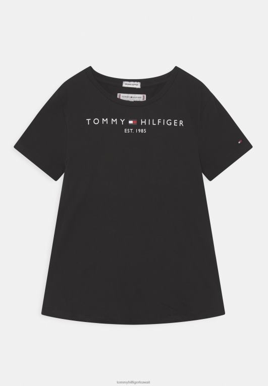 أسود Tommy Hilfiger تي شيرت بطبعة تي شيرت أساسية للفتيات 446444230