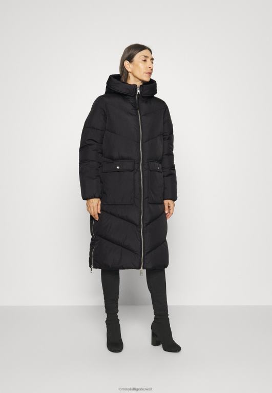 أسود Tommy Hilfiger معطف شتوي طويل مبطن بشيفرون 446444337