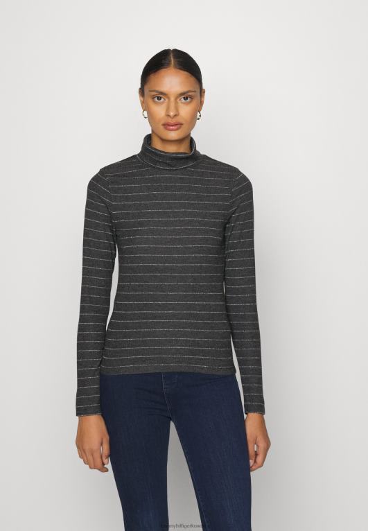 البيسبول المعدني/الرمادي Tommy Hilfiger أعلى ضئيلة عالية بأكمام طويلة 446444353