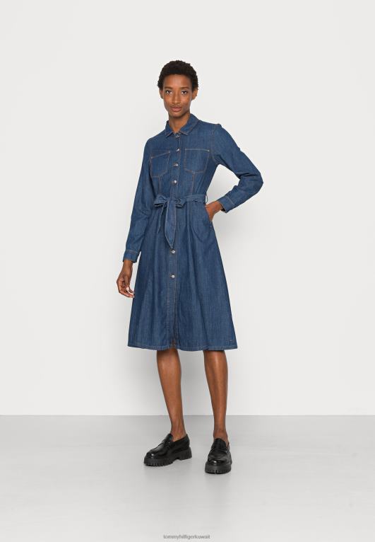 الدنيم الأزرق الداكن Tommy Hilfiger فستان واسع مناسب ميدي فستان جينز مادي 446444360