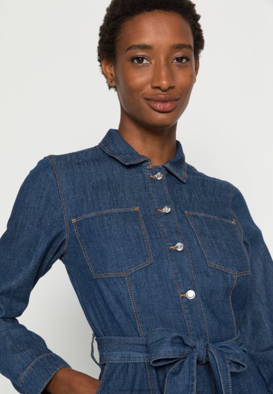 الدنيم الأزرق الداكن Tommy Hilfiger فستان واسع مناسب ميدي فستان جينز مادي 446444360