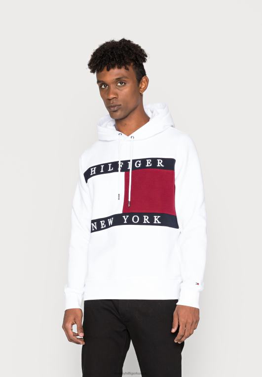 أبيض Tommy Hilfiger سويت شيرت بقلنسوة بعلم الهيكل 446444367