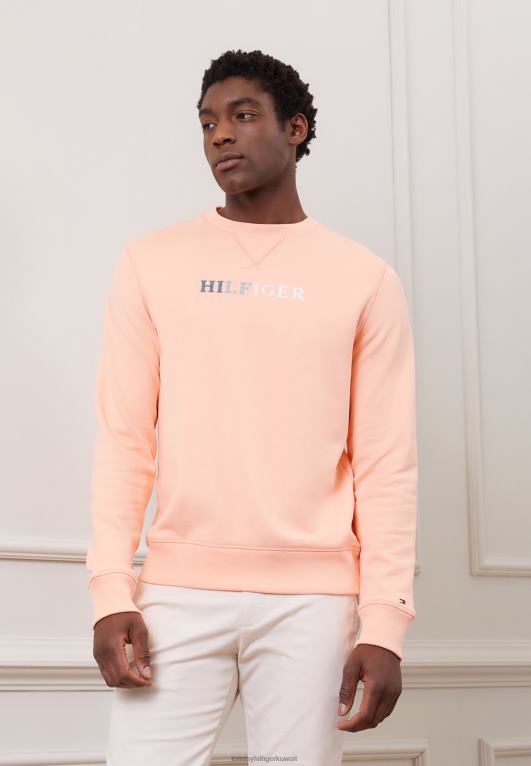 الخوخ غروب الشمس Tommy Hilfiger سويت شيرت بياقة دائرية وخياطة متباينة 446444375