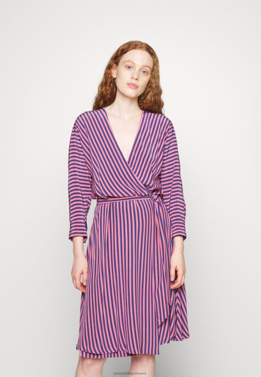 الحبر الوردي / الأزرق Tommy Hilfiger فستان باندانا ملفوف على الركبة فستان نهاري 446444418