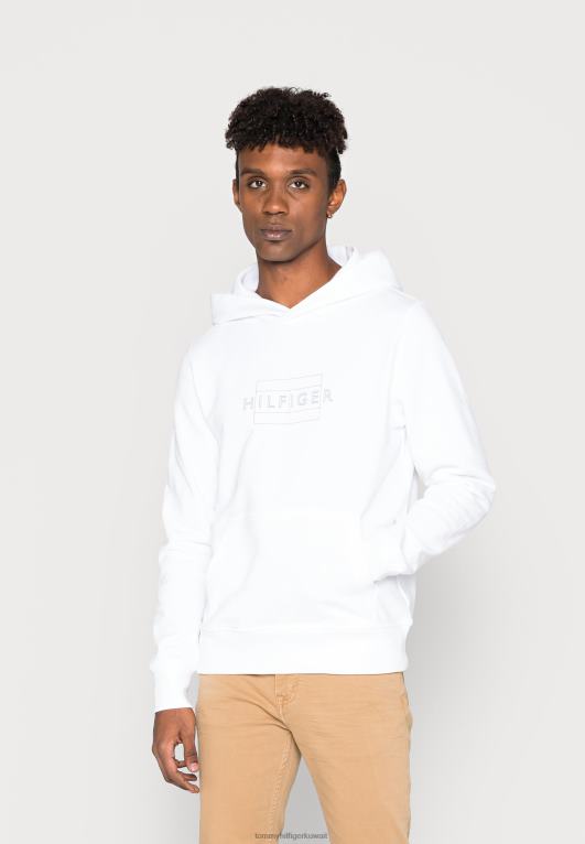 أبيض Tommy Hilfiger سويت شيرت بغطاء للرأس بعلم خطي وسحاب 446444495