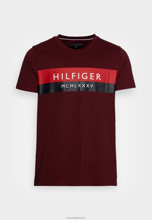 حمرة عميقة Tommy Hilfiger تي شيرت مطبوع بلونين 446444508