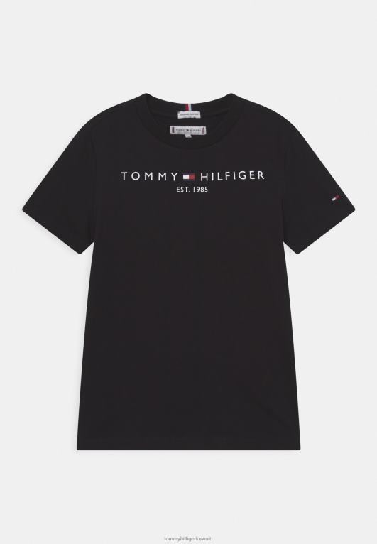 أسود Tommy Hilfiger تي شيرت بطبعة تي شيرت أساسية 446444518