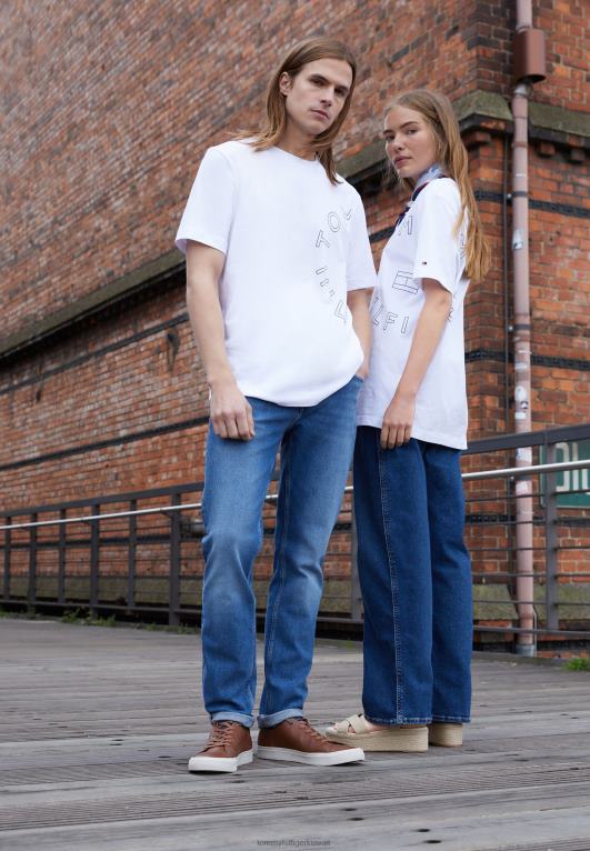 أبيض Tommy Hilfiger تي شيرت مطبوع برسومات دائرية للجنسين 446444537