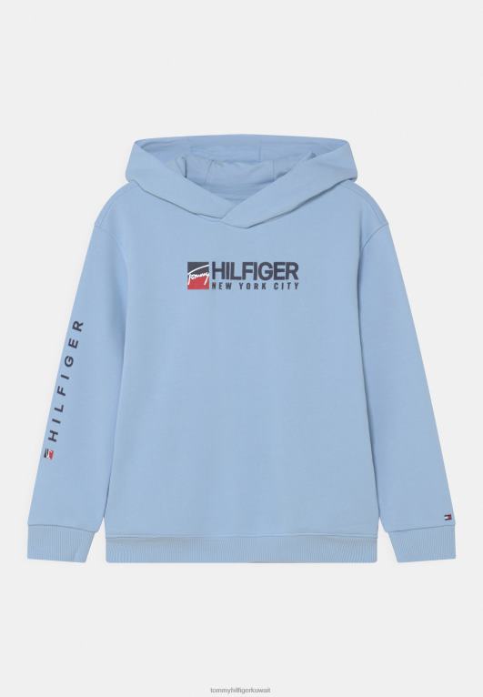 سماء شامبراي Tommy Hilfiger سويت شيرت بغطاء للرأس بشعار الماركة للجنسين 446444545