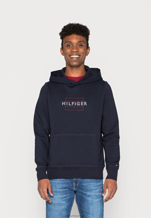 سماء الصحراء Tommy Hilfiger سويت شيرت بغطاء للرأس بعلم خطي وسحاب 446444623
