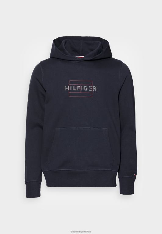 سماء الصحراء Tommy Hilfiger سويت شيرت بغطاء للرأس بعلم خطي وسحاب 446444623