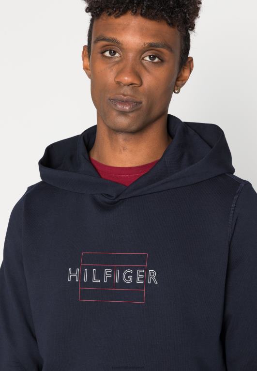 سماء الصحراء Tommy Hilfiger سويت شيرت بغطاء للرأس بعلم خطي وسحاب 446444623