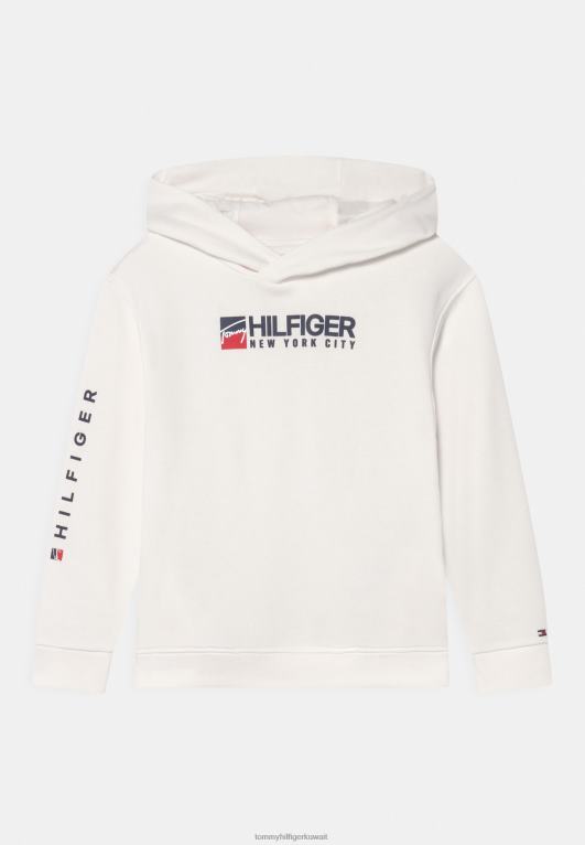 الأبيض القديم Tommy Hilfiger سويت شيرت بغطاء للرأس بشعار الماركة للجنسين 446444627