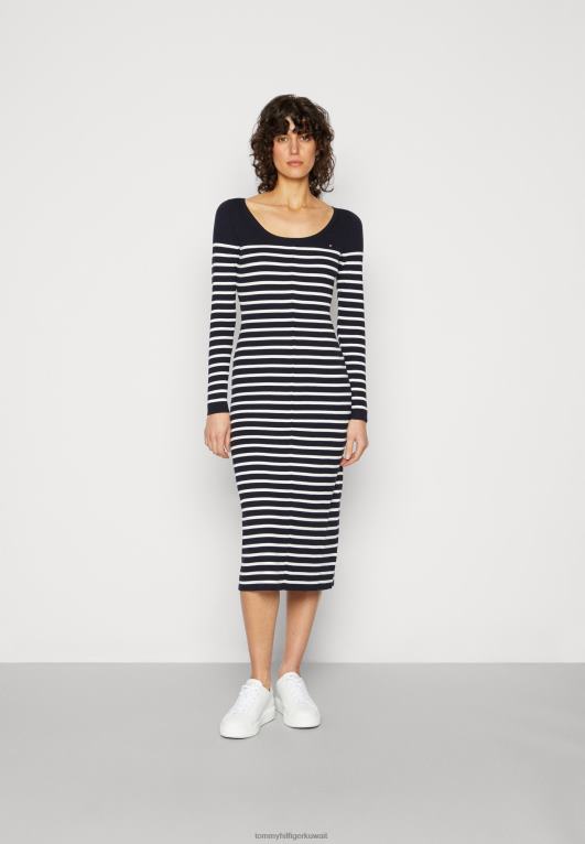 بيج فاتح/سماء الصحراء Tommy Hilfiger فستان مخطط مغرفة فستان البلوز 446444648